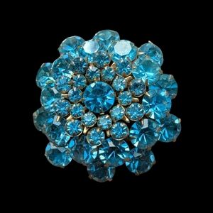 Vintage Aqua Blue and Gold Brooch